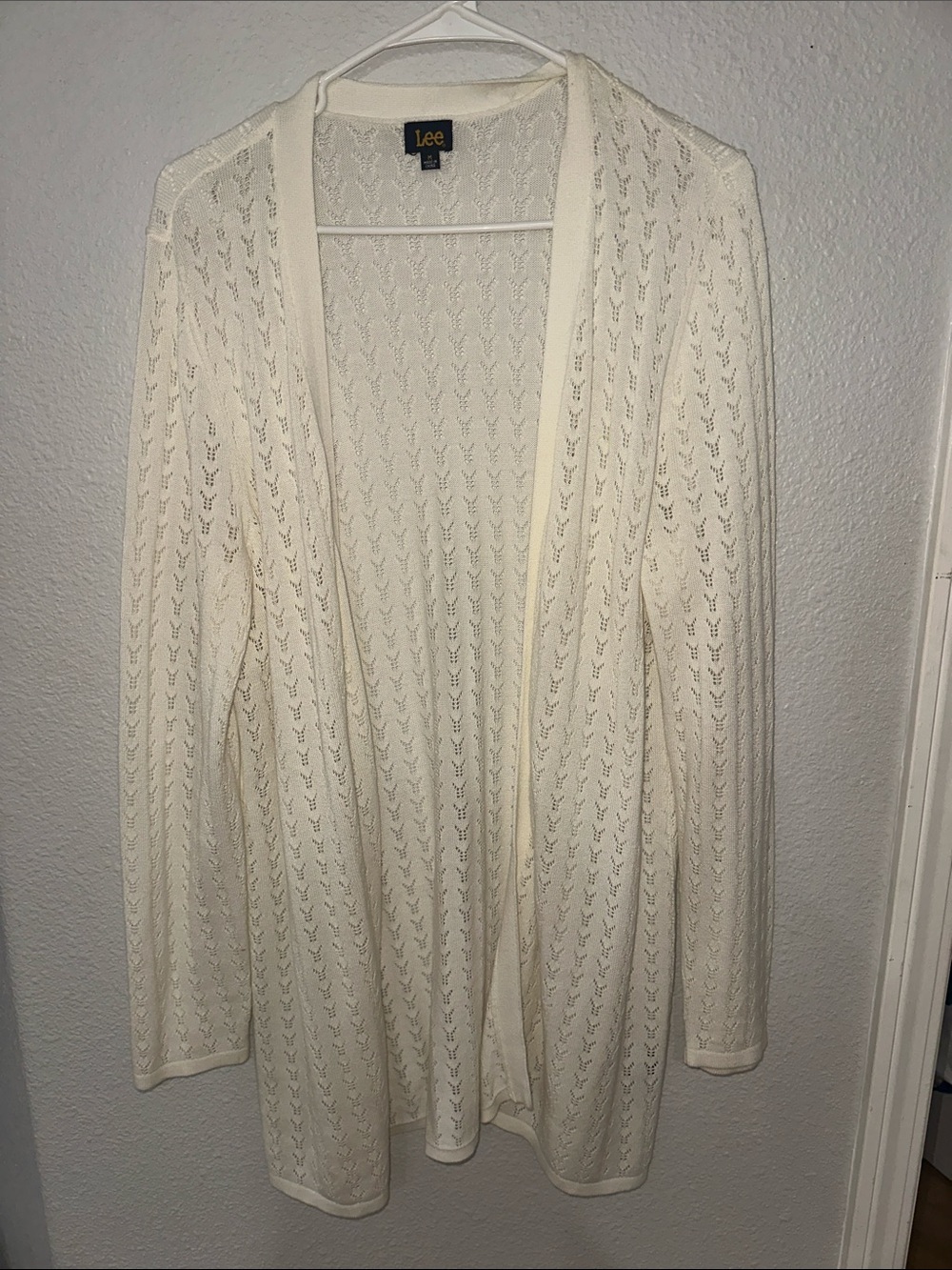 Lee Cream Open-Front Eyelet Cardigan